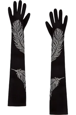 DAVID KOMA Rhinestone Feather Long Gloves in