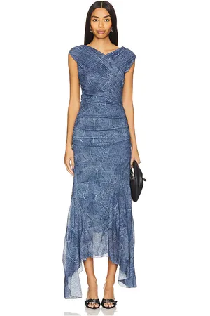 Ganni Marl Mesh Long Ruched Crossover Dress in