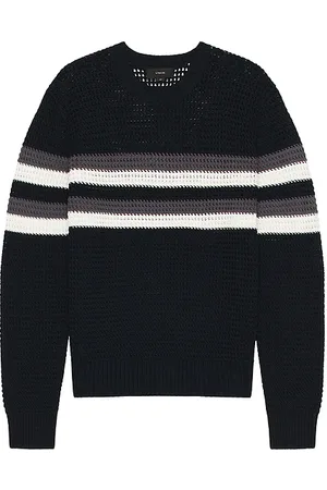 Vince Crochet Chest Stripe Crewneck Sweater in