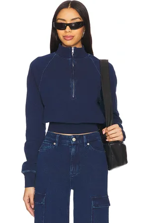 GOOD AMERICAN Jeanius Mock Zip Pullover in