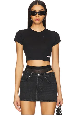 Alexander Wang Hotfix Cropped Short Sleeve Crewneck Tee in