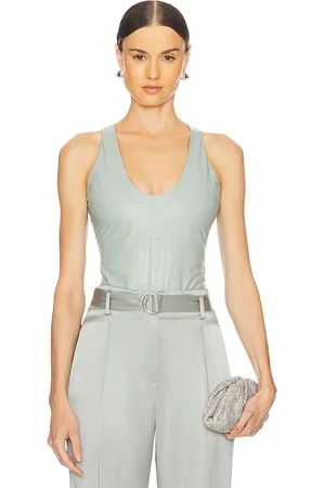 LAPOINTE Croc Faux Leather Scoop Bodysuit in