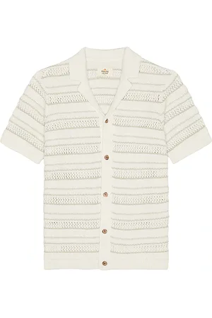 Marine Open Knit Sweater Button Down Shirt in