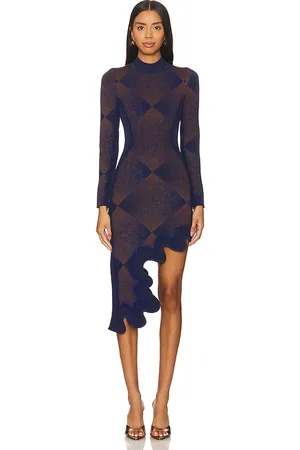 PH5 Dobby Long Sleeve Wavy Plaid Dress in