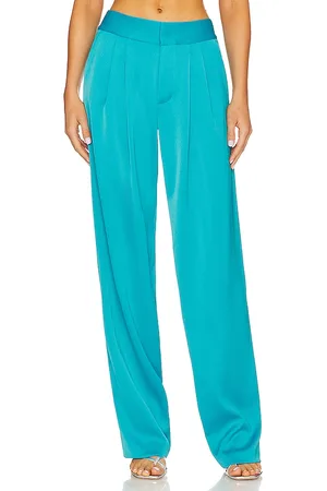 ALICE+OLIVIA Atia High Waisted Double Pleat Suit Pants in - Blue. Size 0 (also in 2, 4, 6, 8, 10, 12).