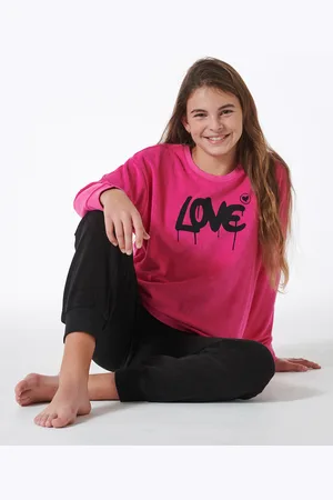 Schiesser Schlafanzug lang Frottee Bündchen Love pink - Nightwear 164