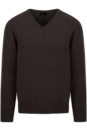 William Lockie V-Auschnitt Pullover Lammwolle Cacoa Dunkelbraun Größe M