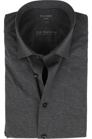 Olymp Luxor Jersey Stretch Hemd 24/Seven Dunkelgrau Anthrazit Grau Größe 37