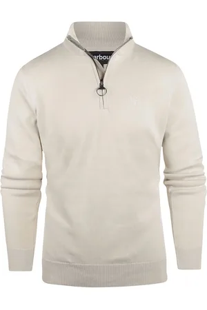 Barbour Pullover Half Zip Ecru Wollweiß Beige Größe M