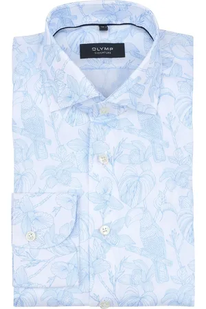 Olymp Signature Twill Hemd Druck Hellblau Blau Größe 40