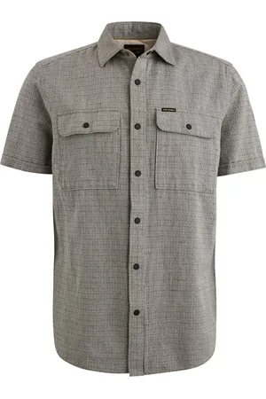 PME Legend™ Short Sleeve Hemd Leinen Dobby Grau Grün Größe M