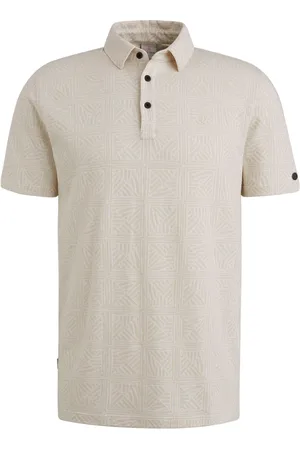 Cast Iron Polo Jacquard Druck Ecru Wollweiß Beige Größe S