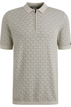 Cast Iron Half-Zip Polo Structure Ecru Beige Wollweiß Größe S