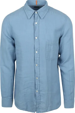 HUGO BOSS Relegant Hemd Leinen Hellblau Blau Größe L