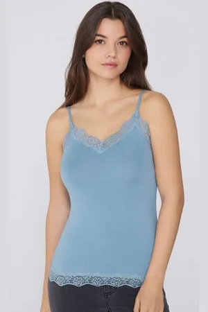 Tezenis Top mit schmalen Trägern und V-Ausschnitt aus Viskose und Spitze Frau Größe M
