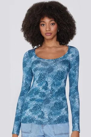 Tezenis Langarmshirt mit weitem Ausschnitt aus bedruckter Viskose Frau Größe L