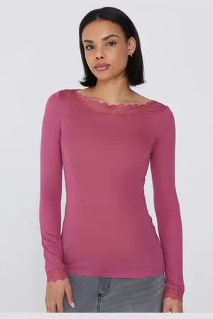 Tezenis Langarm-Shirt mit U-Boot-Ausschnitt aus Spitze/Merinowolle Frau Größe L
