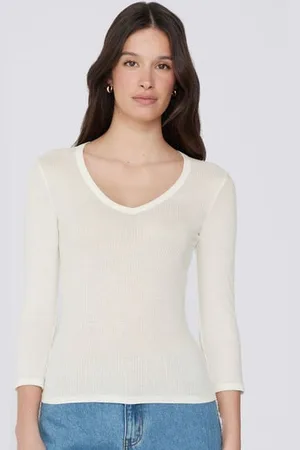 Tezenis Pullover aus gerippter Viskose mit 3/4-Ärmeln und V-Ausschnitt Frau Größe L