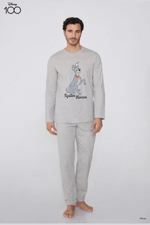 Tezenis Langer Pyjama aus Baumwolle Disney-Print Strolch Mann Größe L