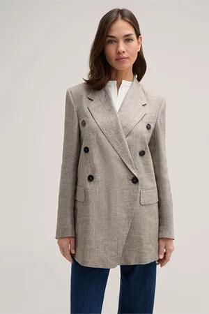 Windsor Mouliné-Leinen-Doppelreiher-Blazer, oversized, in Braun meliert