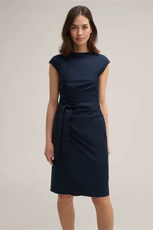 Windsor Baumwollstretch-Etui-Kleid mit Audreykragen in Navy