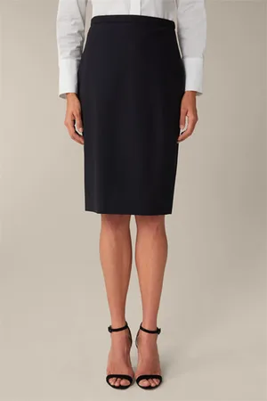 Windsor Schurwoll-Stretch-Bleistiftrock in Navy