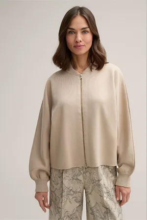 Windsor Baumwollmix-Double-Strick-Blouson-Jacke in Hellbeige