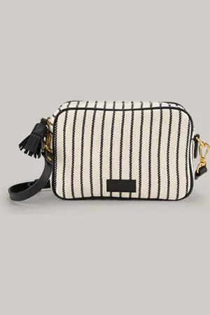 Windsor Canvas-Kosmetiktasche in Ecru-Schwarz gestreift