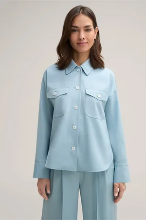 Windsor Schurwoll-Gabardine-Hemdbluse in Hellblau