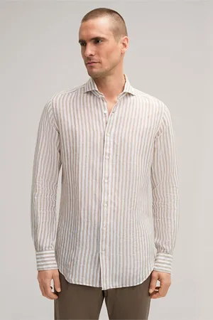 Windsor Leinen-Hemd Lano in Taupe- gestreift
