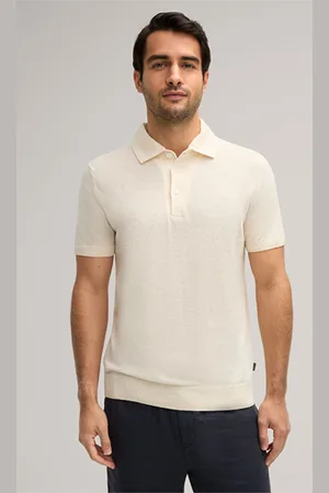 Windsor Leinenmix-Feinstrick-Polo Lindo mit Baumwolle in Wollweiß