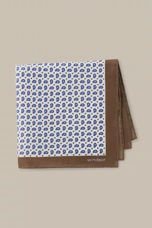 Windsor Herren Krawatten & Fliegen - Baumwoll-Einstecktuch mit Seide in Braun-Ecru-Blau gemustert