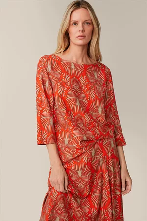 Windsor Damen Blusen - Print-Bluse aus Viskose und Seide in Rot-Beige gemustert