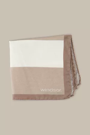 Windsor Herren Krawatten & Fliegen - Einstecktuch mit Seide in Beige-Taupe-Creme gemustert