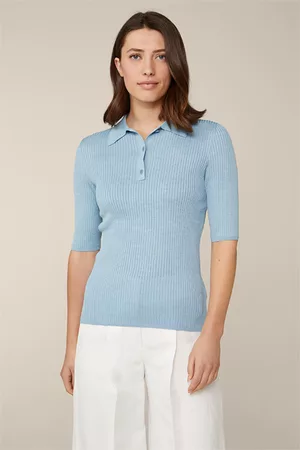 Windsor Damen Poloshirts - Wildseiden-Ripp-Strick-Polo-Shirt in