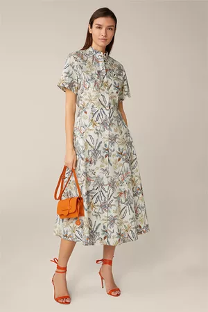 Windsor Print-Hemdblusen-Kleid aus Baumwolle in Ecru gemustert