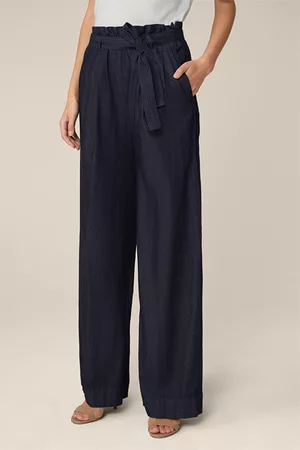 Windsor Damen Weite Hosen - Jeans-Marlene-Hose mit Gürtel in Dark Denim Blue