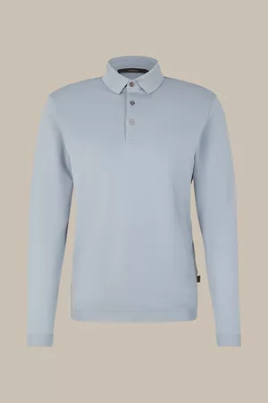 Windsor Herren Lange Ärmel - Baumwoll-Langarm-Poloshirt Frido in Blau-Grau