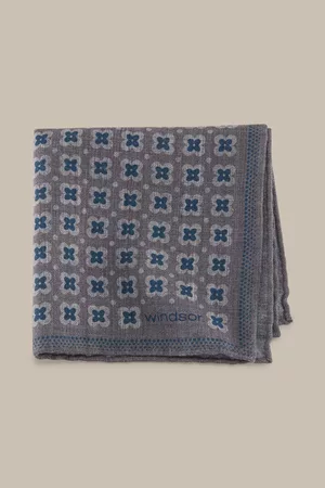 Windsor Herren Einstecktücher - Einstecktuch aus Schurwolle in Grau-Blau gemustert