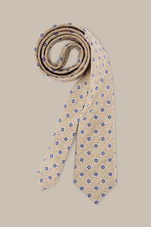 Windsor Herren Krawatten - Seiden-Krawatte mit Leinen in Beige-Blau gemustert