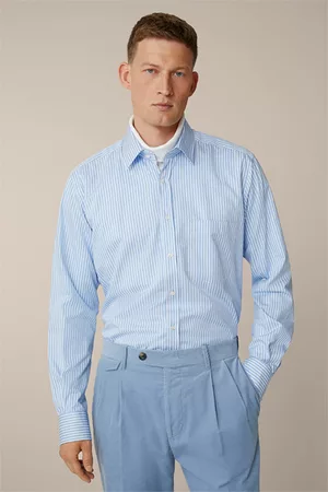 Windsor Herren Hemden - Baumwoll-Hemd Oleandro in Hellblau-Weiß gestreift