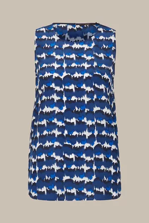Windsor Damen Blusen - Print-Blusen-Top mit Seide in Navy-Blau-Ecru gemustert