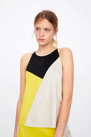 Zara Damen Tops & Shirts - Oberteil aus wildlederimitat in blockfarben