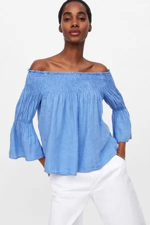 Zara Damen Tops & Shirts - Leinenoberteil mit elastischem einsatz